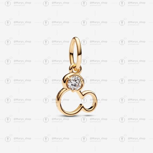 Pandora Disney Mickey Mouse Silhouette Lab-Grown Diamond Dangle Charm|Gold - Picture 1 of 2